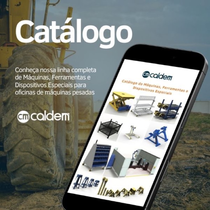 Catálogo Caldem aberto em um celular